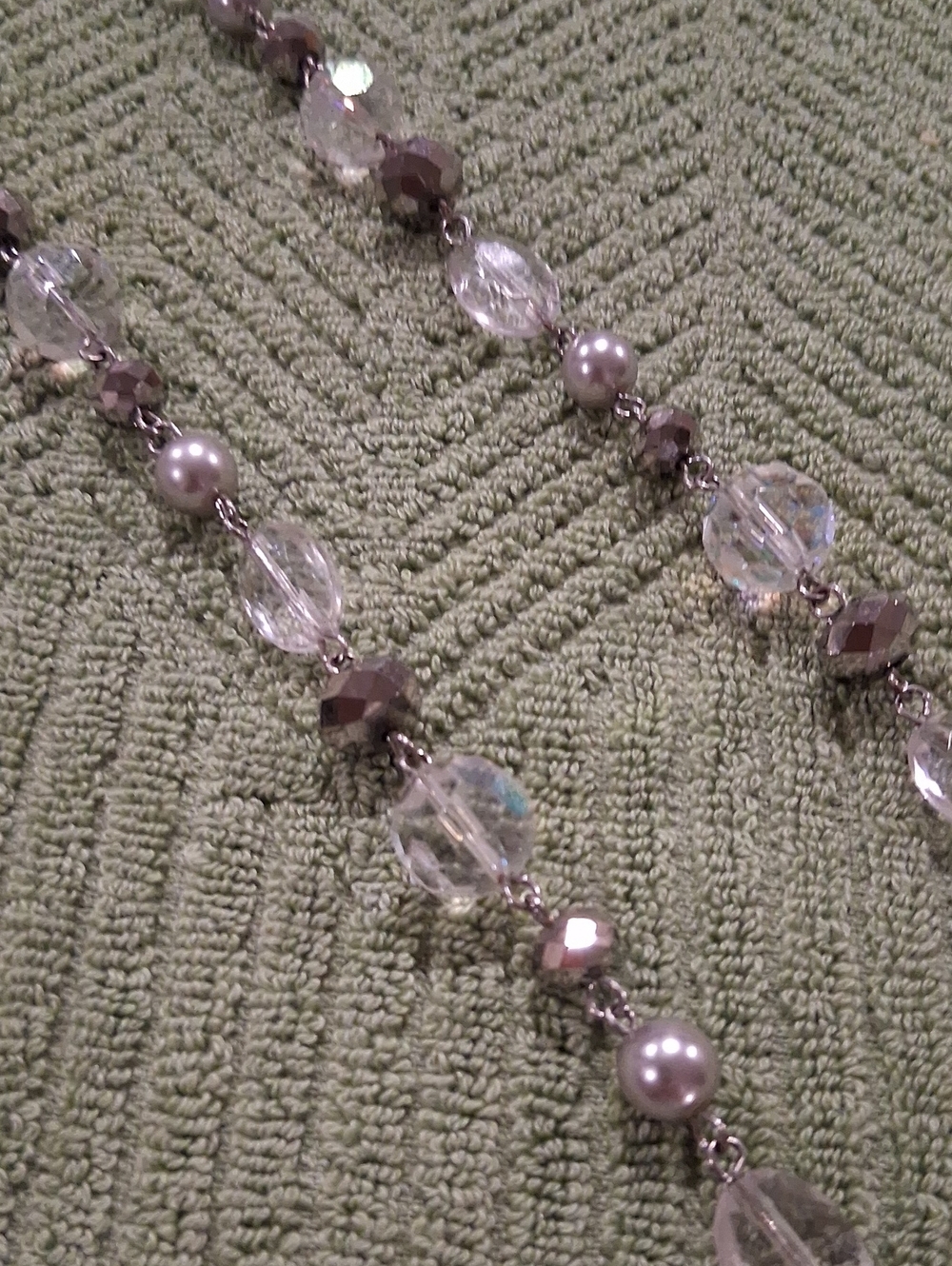 Delicate Clear Crystal and Silver Pearl Necklace - Women's Jewelry